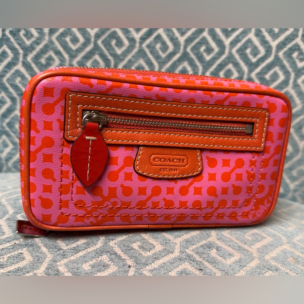 Coach Pink and Orange Sig C Travel Jewelry Case